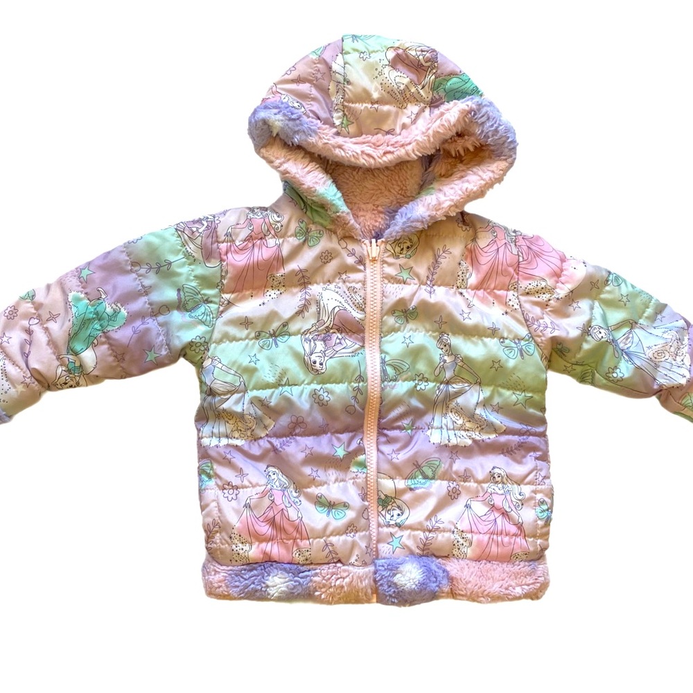 Disney Princess Reversible Hooded Warm Puffer Coat Toddler Size 4 - Picture 2 of 7